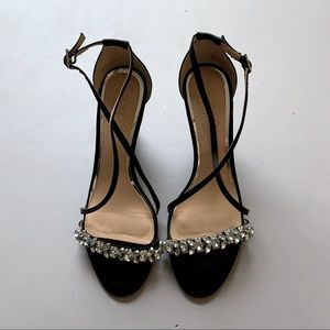 Badgley Mischka Jeweled Black Satin Wedge 6.5
